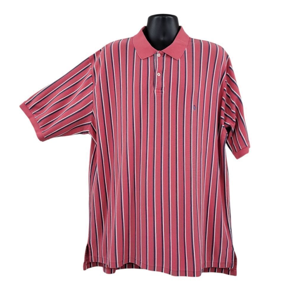 Polo Ralph Lauren Vintage 90s Striped Short Sleeve Polo Shirt Red Blue Big Tall